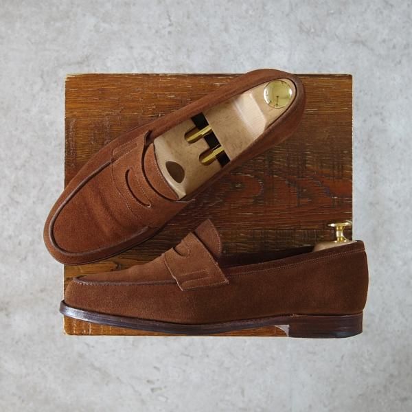 極上★ジョンロブ 5.5E【貴重★アンライニング仕様のロペス/RIO/4395ラスト】リオ/コインローファー/スエード/茶/メンズ/JOHN LOBB★g908