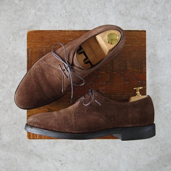 ★ジョンロブ 5.5E【貴重★2466ラスト/PARISロゴ時代の製品】ペリエ/PERRIER/プレーントゥ/Vフロント/スエード/濃茶/JOHN LOBB★g937