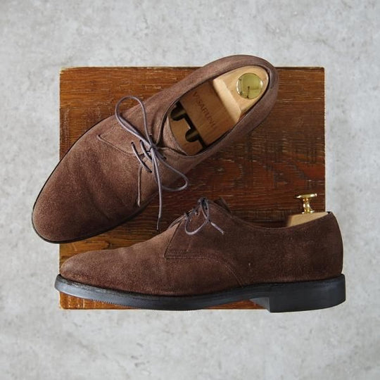 ★ジョンロブ 5.5E【貴重★2466ラスト/PARISロゴ時代の製品】ペリエ/PERRIER/プレーントゥ/Vフロント/スエード/濃茶/JOHN LOBB★g937