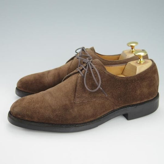 ★ジョンロブ 5.5E【貴重★2466ラスト/PARISロゴ時代の製品】ペリエ/PERRIER/プレーントゥ/Vフロント/スエード/濃茶/JOHN LOBB★g937