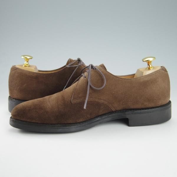 ★ジョンロブ 5.5E【貴重★2466ラスト/PARISロゴ時代の製品】ペリエ/PERRIER/プレーントゥ/Vフロント/スエード/濃茶/JOHN LOBB★g937