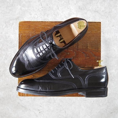 極上★(伊)タニノクリスチー SIZE 7【定価15万円以上★ブラインドブローグ/109711】カーフ/黒/メンズ/TANINO CRISCI★g954