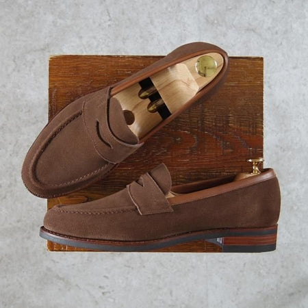 ほぼ未使用★三陽山長 SIZE 7.5【定価￥73,440-★弥伍郎/R2013ラスト】コインローファー/スリッポン/スエード/茶/SanyoYamacho★g957