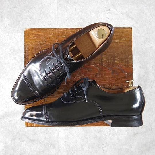 ★チャーチ 75E/UK7.5【貴重★ブックバインダーカーフ/84ラスト】LUDGATE/4都市ロゴ過渡期/パンチドキャップトゥ/黒/メンズ/Church's★g961