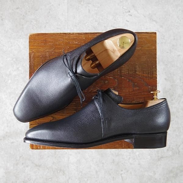 新品★(仏)Corthay/コルテ SIZE 7【定価20万円程度★Arca/アルカ】プレーントゥ/Vフロント/シボ革/黒/メンズ★g970