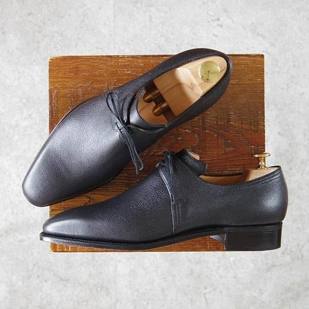 新品★(仏)Corthay/コルテ SIZE 7【定価20万円程度★Arca/アルカ】プレーントゥ/Vフロント/シボ革/黒/メンズ★g970