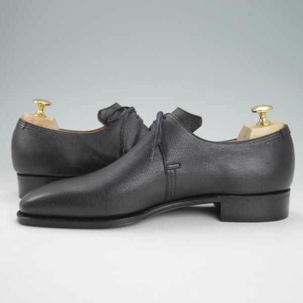 新品★(仏)Corthay/コルテ SIZE 7【定価20万円程度★Arca/アルカ】プレーントゥ/Vフロント/シボ革/黒/メンズ★g970