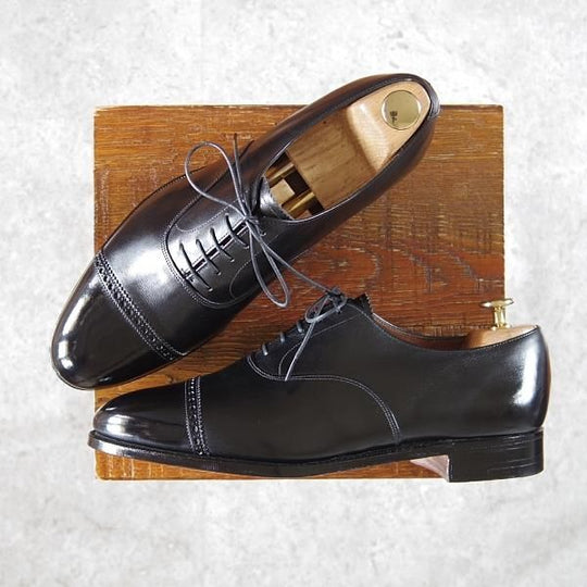 ほぼ試着程度★クロケット&ジョーンズ 7.5F【★(英)ニュー&リングウッド別注/New&Lingwood】パンチドキャップトゥ/黒/Crockett&Jones★g978