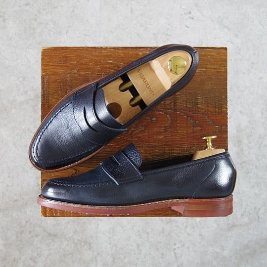 美品★クロケット&ジョーンズ 5.5D【定価￥86,900-★ダイナイトソール/HARVARD 2】コインローファー/376ラスト/紺/Crockett&Jones★g993