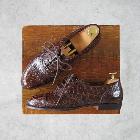 未使用★(伊)DUCAL/デュカル(レディース) SIZE 37【貴重★カイマン(ワニ革)/GENUINE CAIMAN】クォーターブローグ/濃茶★h013