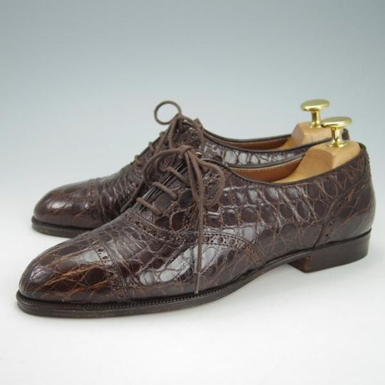 未使用★(伊)DUCAL/デュカル(レディース) SIZE 37【貴重★カイマン(ワニ革)/GENUINE CAIMAN】クォーターブローグ/濃茶★h013