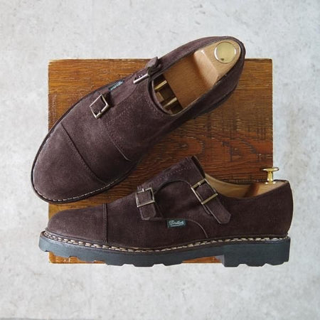 美品★パラブーツ SIZE 6.5【定価￥74,800-★ウィリアム/WILLIAM】マルシェソール/ダブルモンク/スエード/濃茶/メンズ/Paraboot★h023