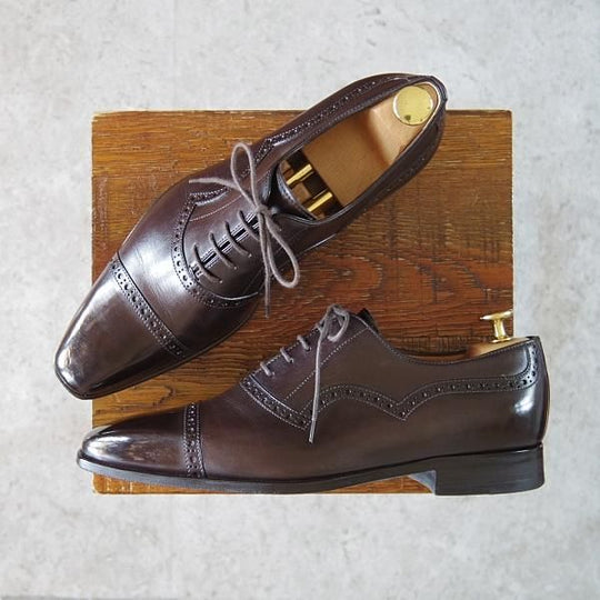 美品★(伊)フランチェスコ・ベニーニョ SIZE 5.5【定価￥57,200-★クォーターブローグ/3463】カーフ/濃茶/Francesco Benigno★h027