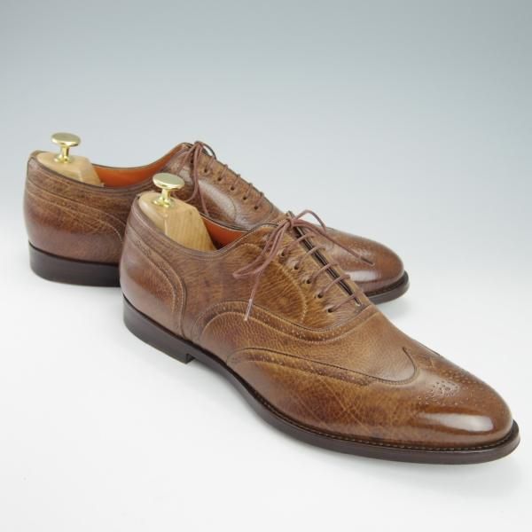 極美品★(伊)サントーニ SIZE 8【ブラックラピド製法★フルブローグ/シボ革】茶/メンズ/Santoni★h047