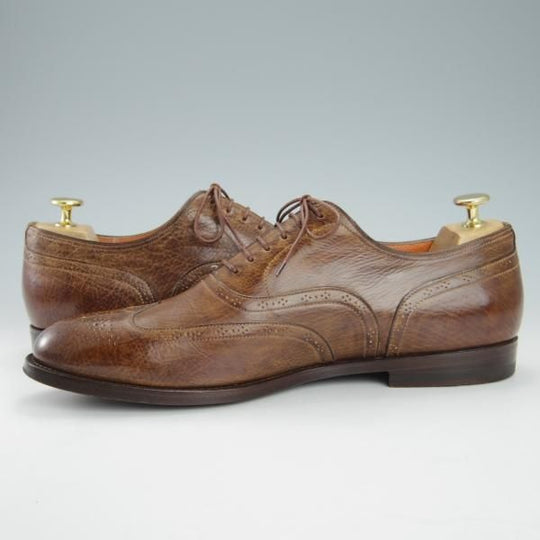 極美品★(伊)サントーニ SIZE 8【ブラックラピド製法★フルブローグ/シボ革】茶/メンズ/Santoni★h047