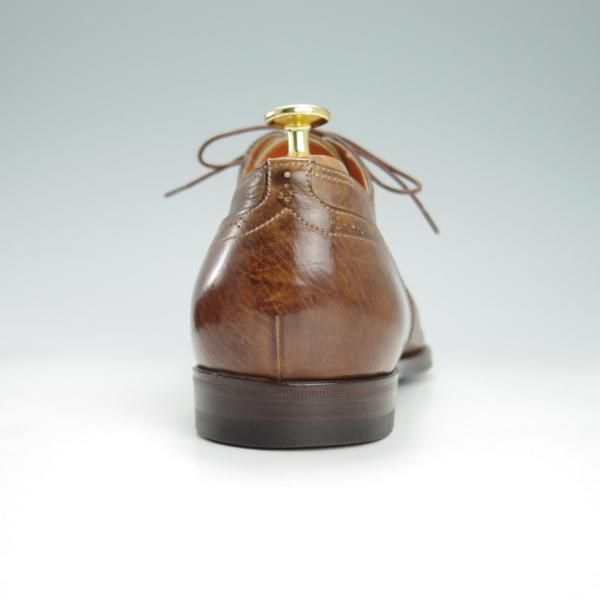 極美品★(伊)サントーニ SIZE 8【ブラックラピド製法★フルブローグ/シボ革】茶/メンズ/Santoni★h047