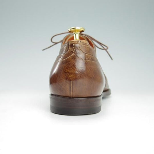 極美品★(伊)サントーニ SIZE 8【ブラックラピド製法★フルブローグ/シボ革】茶/メンズ/Santoni★h047