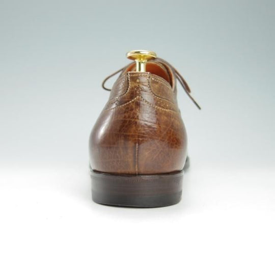 極美品★(伊)サントーニ SIZE 8【ブラックラピド製法★フルブローグ/シボ革】茶/メンズ/Santoni★h047