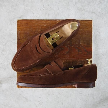 極上★クロケット&ジョーンズ UK6程度【★ビームスF別注/コインローファー】スエード/濃茶/メンズ/BEAMS F/Crockett&Jones★h087