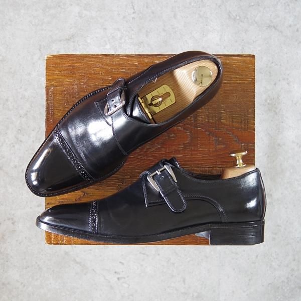 ★(伊)ア・テストーニ SIZE 5【上級★ブラックラピド製法/ブラックラベル】モンクストラップ/カーフ/黒/BLACK LABEL/a.testoni★h124