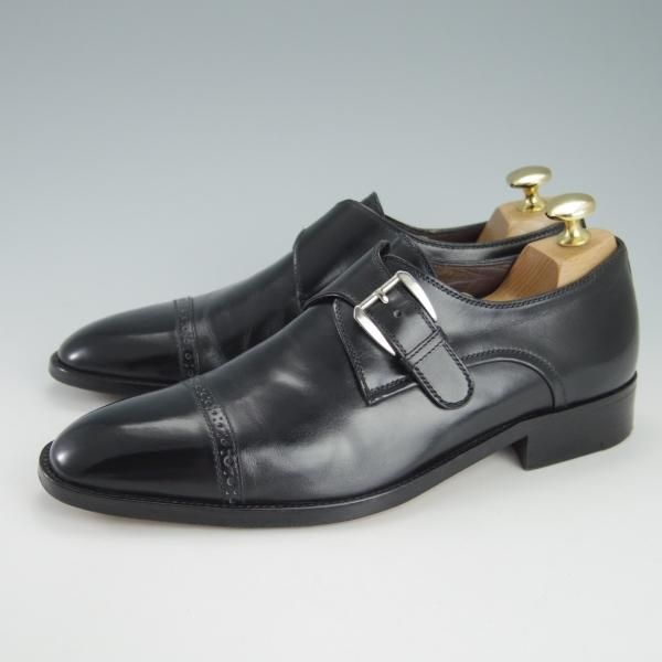 ★(伊)ア・テストーニ SIZE 5【上級★ブラックラピド製法/ブラックラベル】モンクストラップ/カーフ/黒/BLACK LABEL/a.testoni★h124