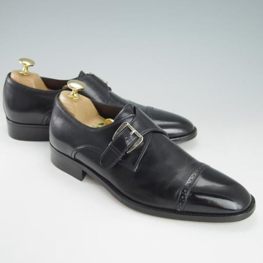 ★(伊)ア・テストーニ SIZE 5【上級★ブラックラピド製法/ブラックラベル】モンクストラップ/カーフ/黒/BLACK LABEL/a.testoni★h124