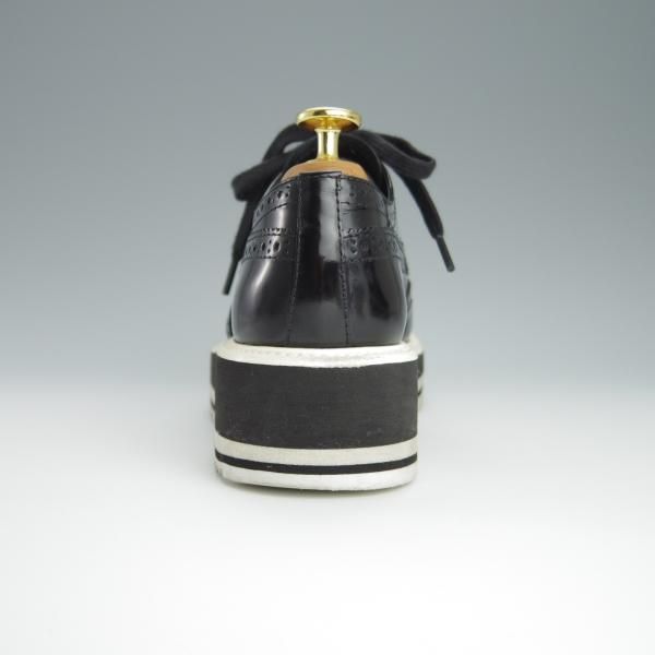 極上★プラダ(レディース) SIZE 37.5【同系モデル定価￥118,800-★フルブローグ/黒】ポリッシュレザー/シューズ/PRADA★h160