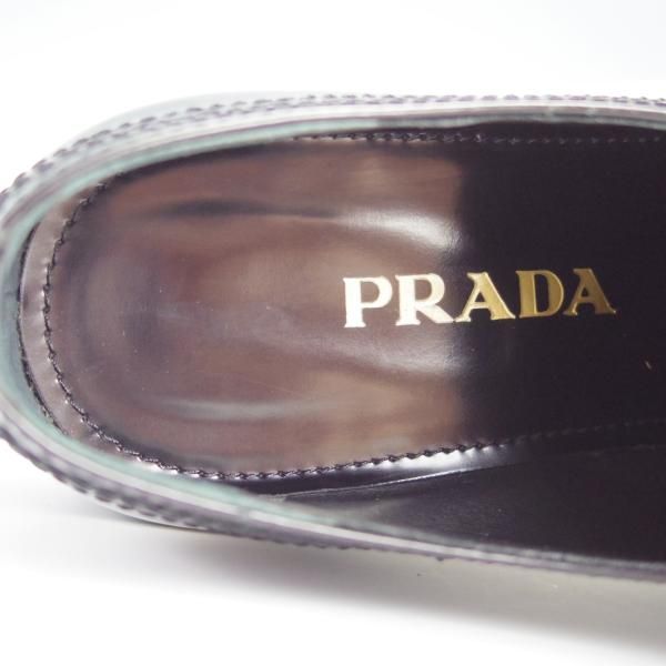 極上★プラダ(レディース) SIZE 37.5【同系モデル定価￥118,800-★フルブローグ/黒】ポリッシュレザー/シューズ/PRADA★h160