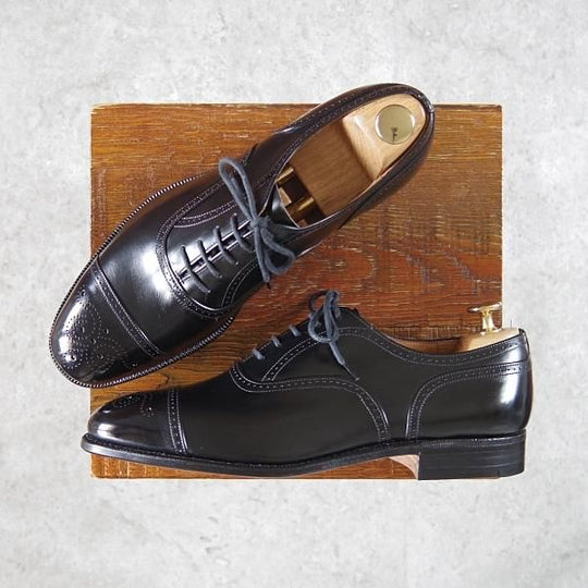 未使用★チャーチ 65F/UK6.5【旧チャーチ★デッドストック品/73ラスト/3都市ロゴ】セミブローグ/カーフ/黒/メンズ/Church's★h167