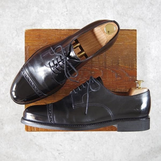 極美品★(スペイン製)YANKO/ヤンコ SIZE 7.5【★パンチドキャップトゥ/24734】カーフ/黒/メンズ★h182