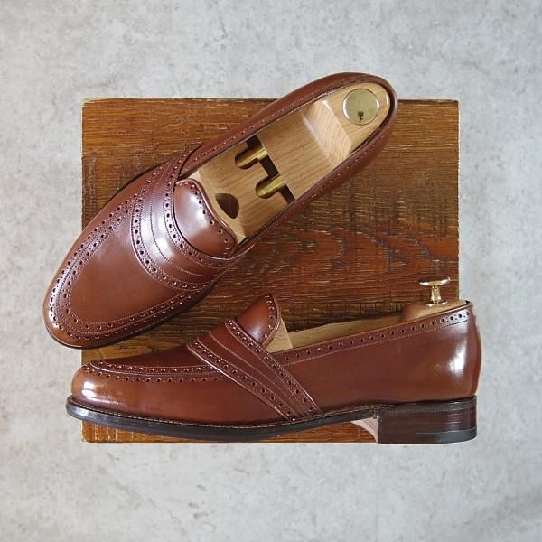 未使用★(英)グレンソン UK6.5程度【★フルストラップ/ローファー】カーフ/茶/メンズ/GRENSON★h190