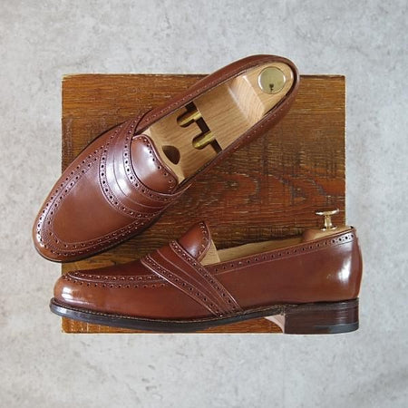 未使用★(英)グレンソン UK6.5程度【★フルストラップ/ローファー】カーフ/茶/メンズ/GRENSON★h190