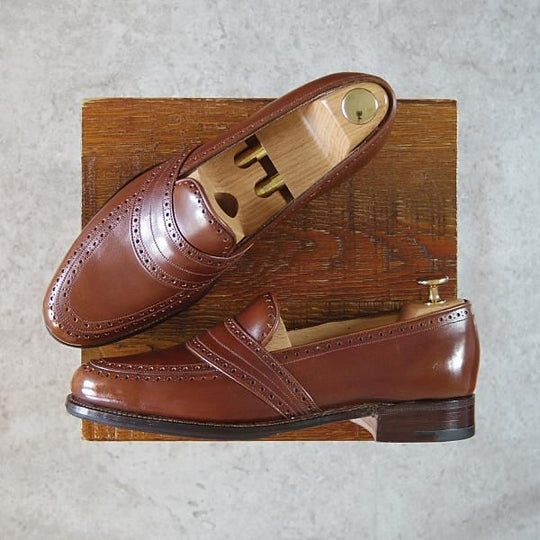 未使用★(英)グレンソン UK6.5程度【★フルストラップ/ローファー】カーフ/茶/メンズ/GRENSON★h190