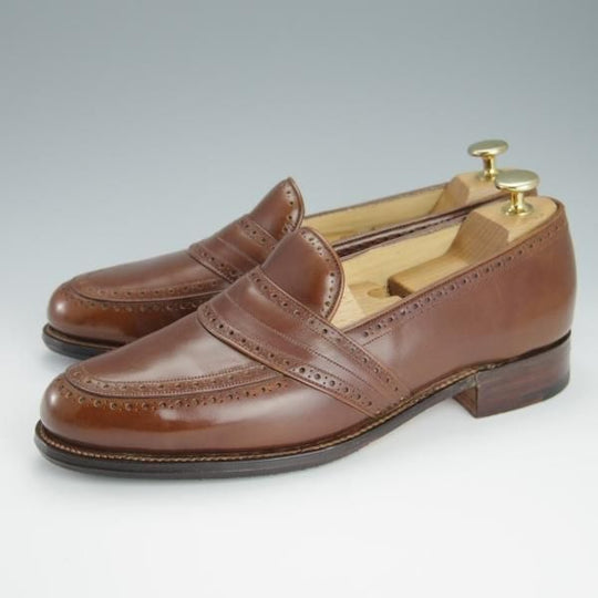 未使用★(英)グレンソン UK6.5程度【★フルストラップ/ローファー】カーフ/茶/メンズ/GRENSON★h190