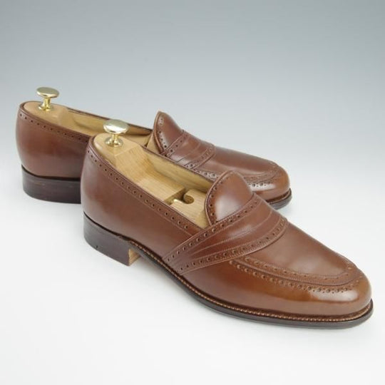 未使用★(英)グレンソン UK6.5程度【★フルストラップ/ローファー】カーフ/茶/メンズ/GRENSON★h190