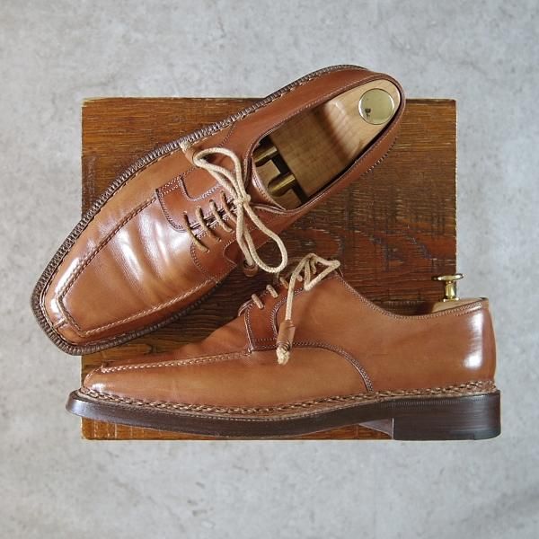 極上★(伊)STEFANO BI/ステファノビ SIZE 7【貴重★ノルベジェーゼ製法/Uチップ】カーフ/茶/メンズ★h191