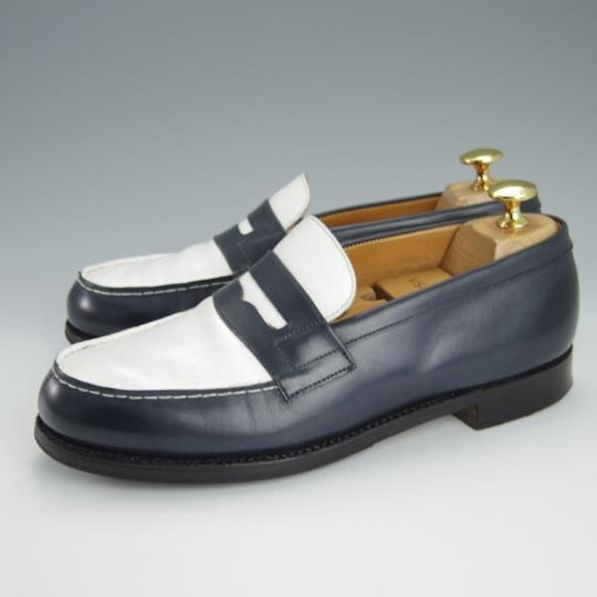 極上★J.M.ウェストン 4.5E【定価￥121,000-★コンビ仕様/180/コインローファー】41ラスト/カーフ/紺×白/Weston/ウエストン★h210