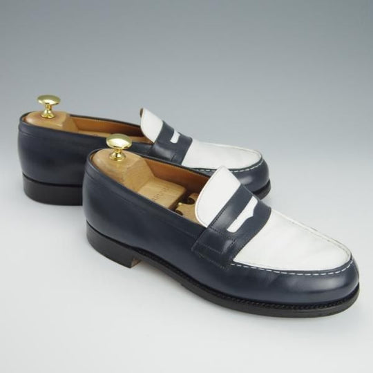 極上★J.M.ウェストン 4.5E【定価￥121,000-★コンビ仕様/180/コインローファー】41ラスト/カーフ/紺×白/Weston/ウエストン★h210