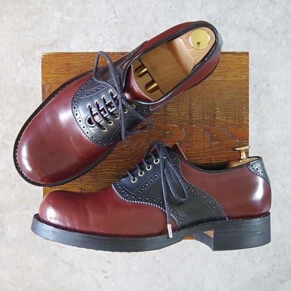 極上★(熊本)SONIC LAB/ソニックラブ SIZE 8【コードバン仕様★サドルシューズ/コンビ】赤茶×黒/メンズ★h225