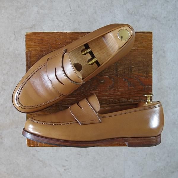 極上★クロケット&ジョーンズ 7.5E【現行定価￥83,600-★BOSTON 2/ボストン】コインローファー/カーフ/薄茶/メンズ/Crockett&Jones★h229