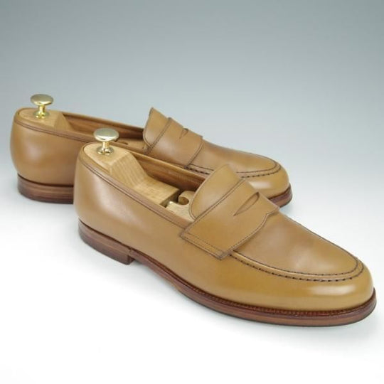 極上★クロケット&ジョーンズ 7.5E【現行定価￥83,600-★BOSTON 2/ボストン】コインローファー/カーフ/薄茶/メンズ/Crockett&Jones★h229