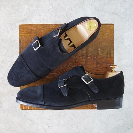 ほぼ試着程度★(スペイン製)MEERMIN/メルミン SIZE 6.5【グッドイヤーウェルテッド製法★ダブルモンク/118392】スエード/黒/メンズ★h230