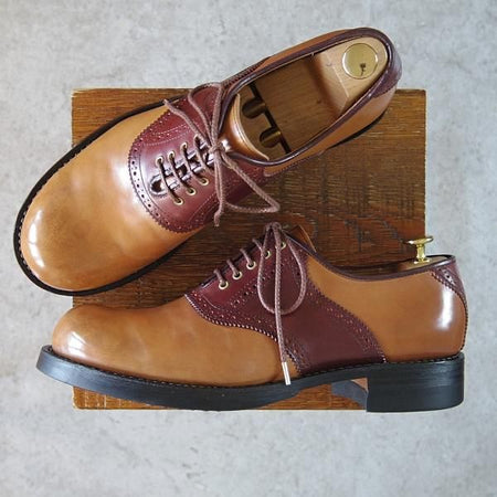 極上★(熊本)ソニックラブ SIZE 9【ウイスキー系色コードバン×赤茶コンビ★グッドイヤーウェルテッド製法】サドルシューズ/SONIC LAB★h250