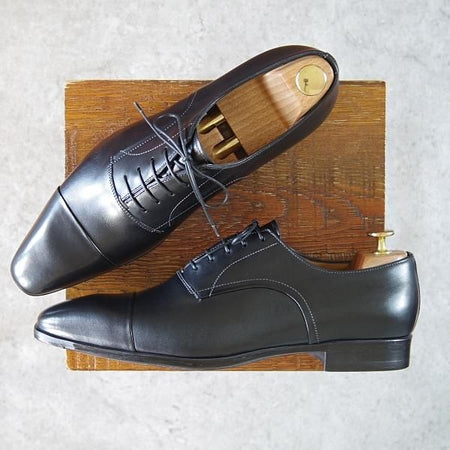 未使用★(伊)サントーニ SIZE 7.5【★ストレートチップ/9685】カーフ/黒/メンズ/Santoni★h253