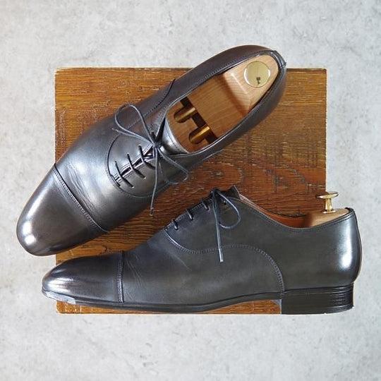 極美品★(伊)サントーニ SIZE 7【★ストレートチップ/11011】カーフ/灰〜黒/メンズ/Santoni★h256