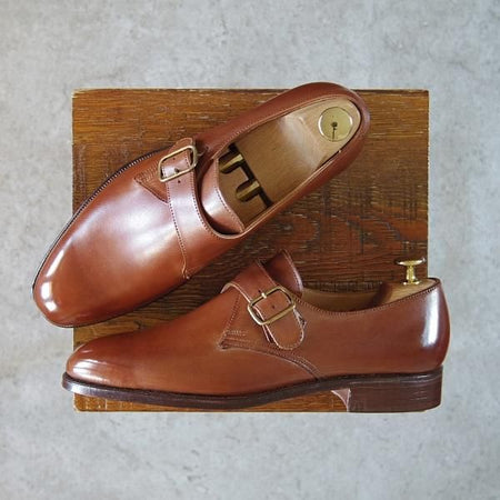 未使用★クロケット&ジョーンズ UK6/US6.5E【★(米)ラルフローレン別注/Ralph Lauren】モンクストラップ/カーフ/茶/Crockett&Jones★h261