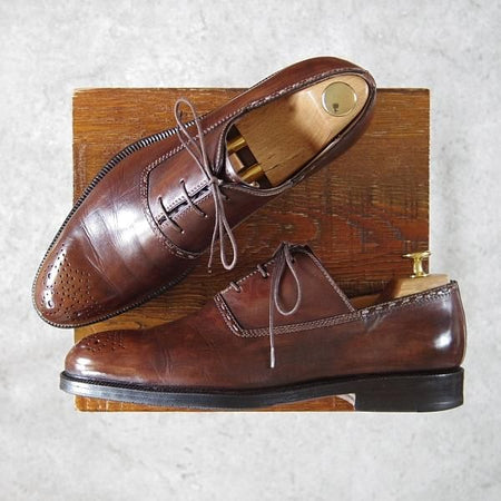 極上★(伊)タニノクリスチー SIZE 7【定価15万円以上★オックスフォードシューズ/131333】カーフ/濃茶/メンズ/TANINO CRISCI★h264