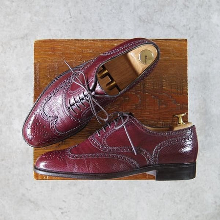 極美品★(伊)ア・テストーニ SIZE 6【★フルブローグ/シボ革】カーフ/赤茶/メンズ/a.testoni★h288