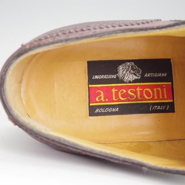 極美品★(伊)ア・テストーニ SIZE 6【★フルブローグ/シボ革】カーフ/赤茶/メンズ/a.testoni★h288