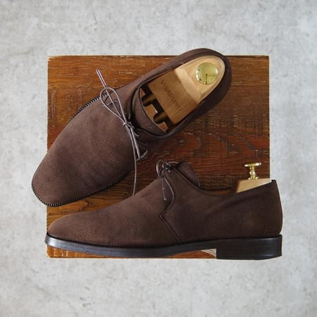 極上★(伊)タニノクリスチー SIZE 4.5【定価15万円以上★プレーントゥ/Vフロント】131546/スエード/濃茶/メンズ/TANINO CRISCI★h303